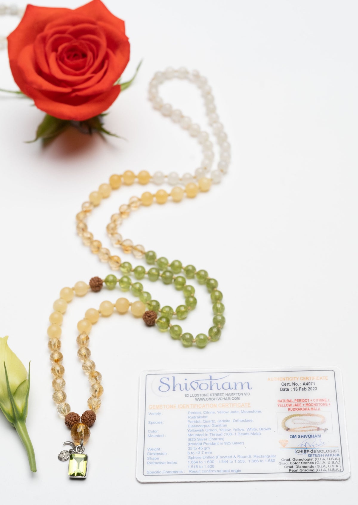 CELESTIAL ABUNDANCE | KUBER Mala with Peridot, Citrine, Jade, Rudraksha