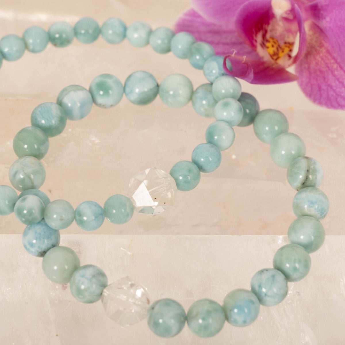 Larimar crystal bead bracelet