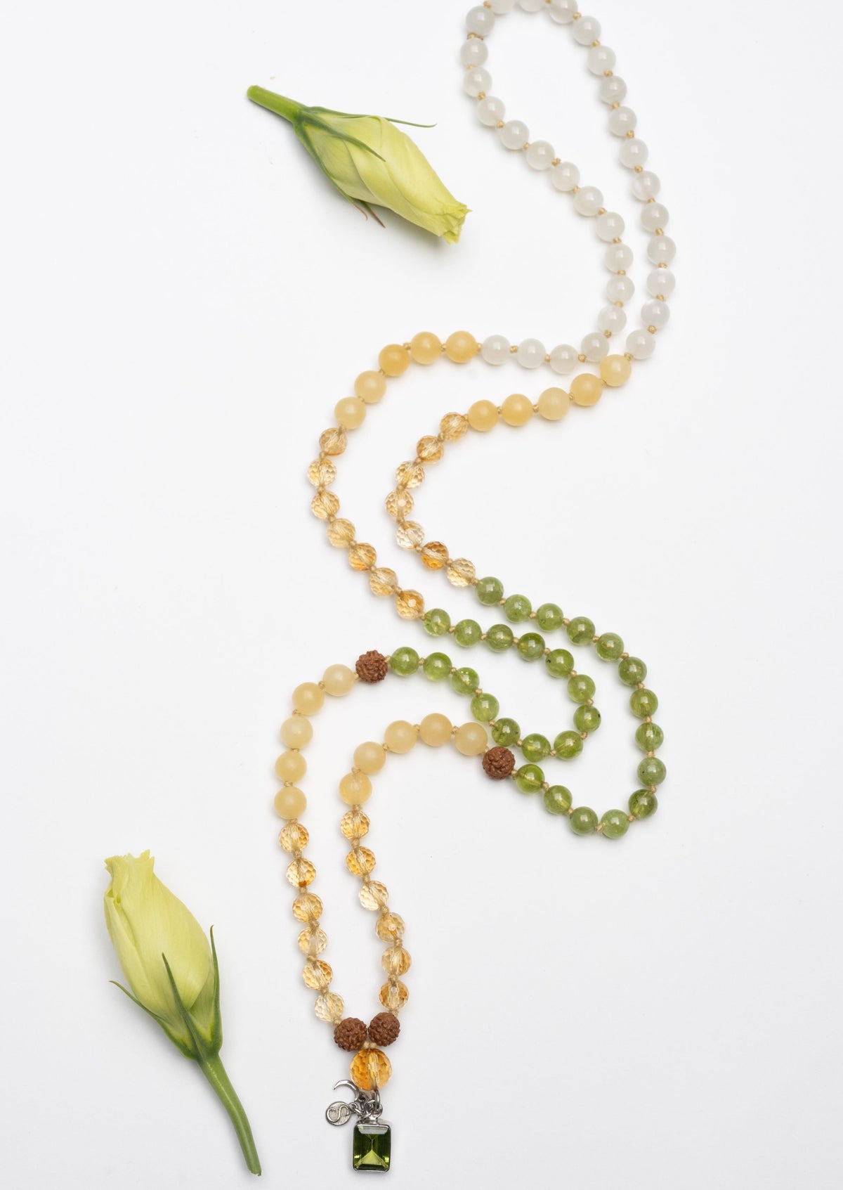 CELESTIAL ABUNDANCE | KUBER Mala with Peridot, Citrine, Jade, Rudraksha