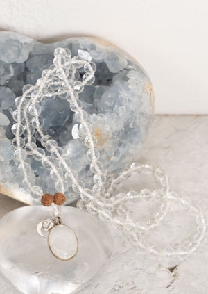 Divine Manifestation Mala SHRI | Hand-carved Himalayan Quartz Sri Yantra Sphatik Mala