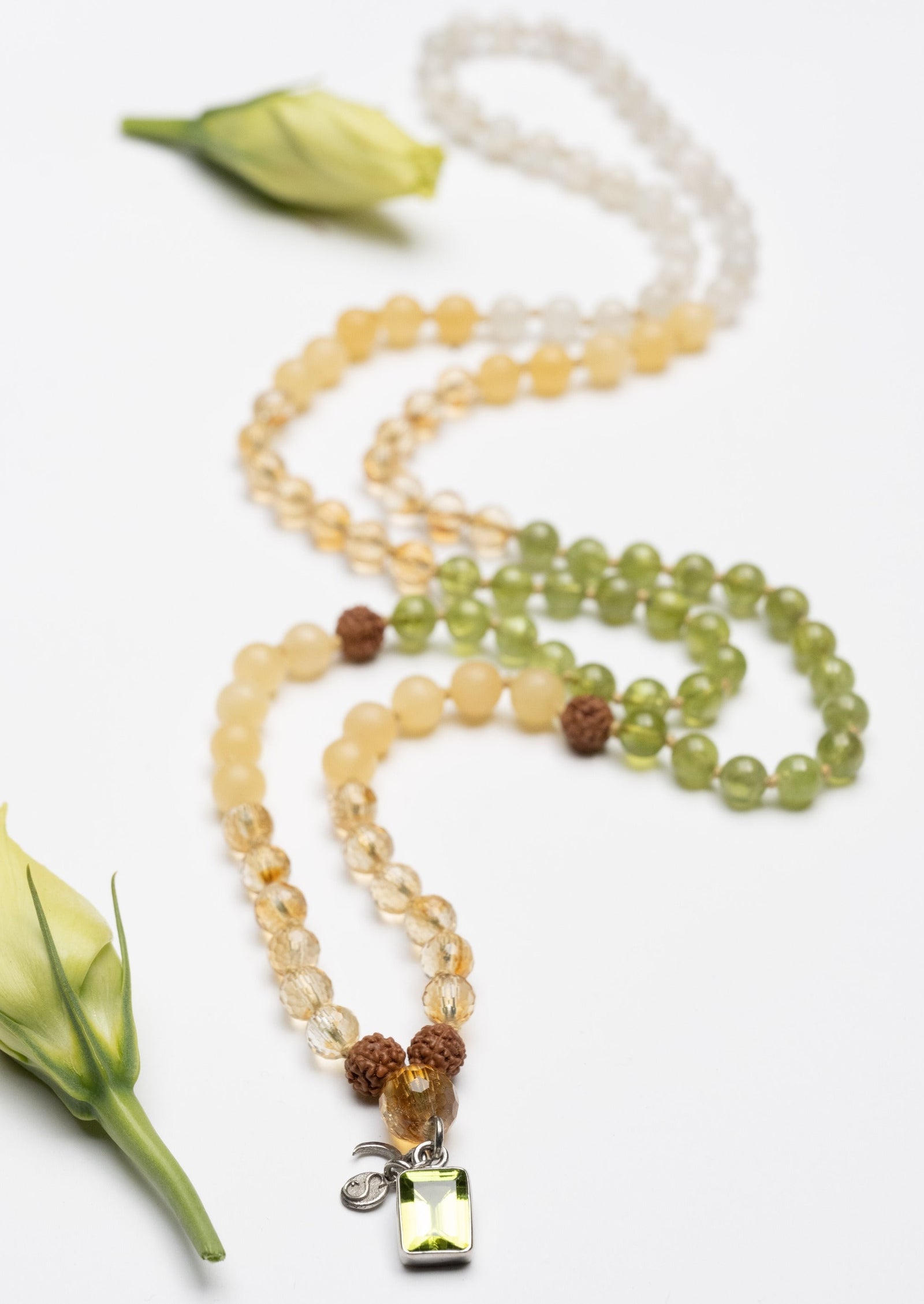 CELESTIAL ABUNDANCE | KUBER Mala with Peridot, Citrine, Jade, Rudraksha