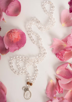 Divine Manifestation Mala SHRI | Hand-carved Himalayan Quartz Sri Yantra Sphatik Mala