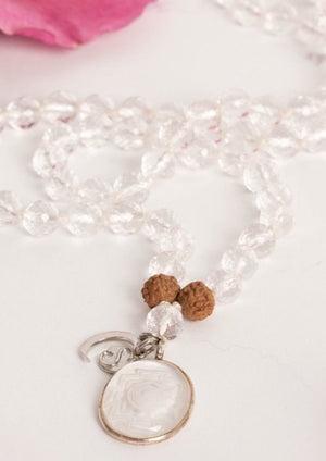 Divine Manifestation Mala SHRI | Hand-carved Himalayan Quartz Sri Yantra Sphatik Mala
