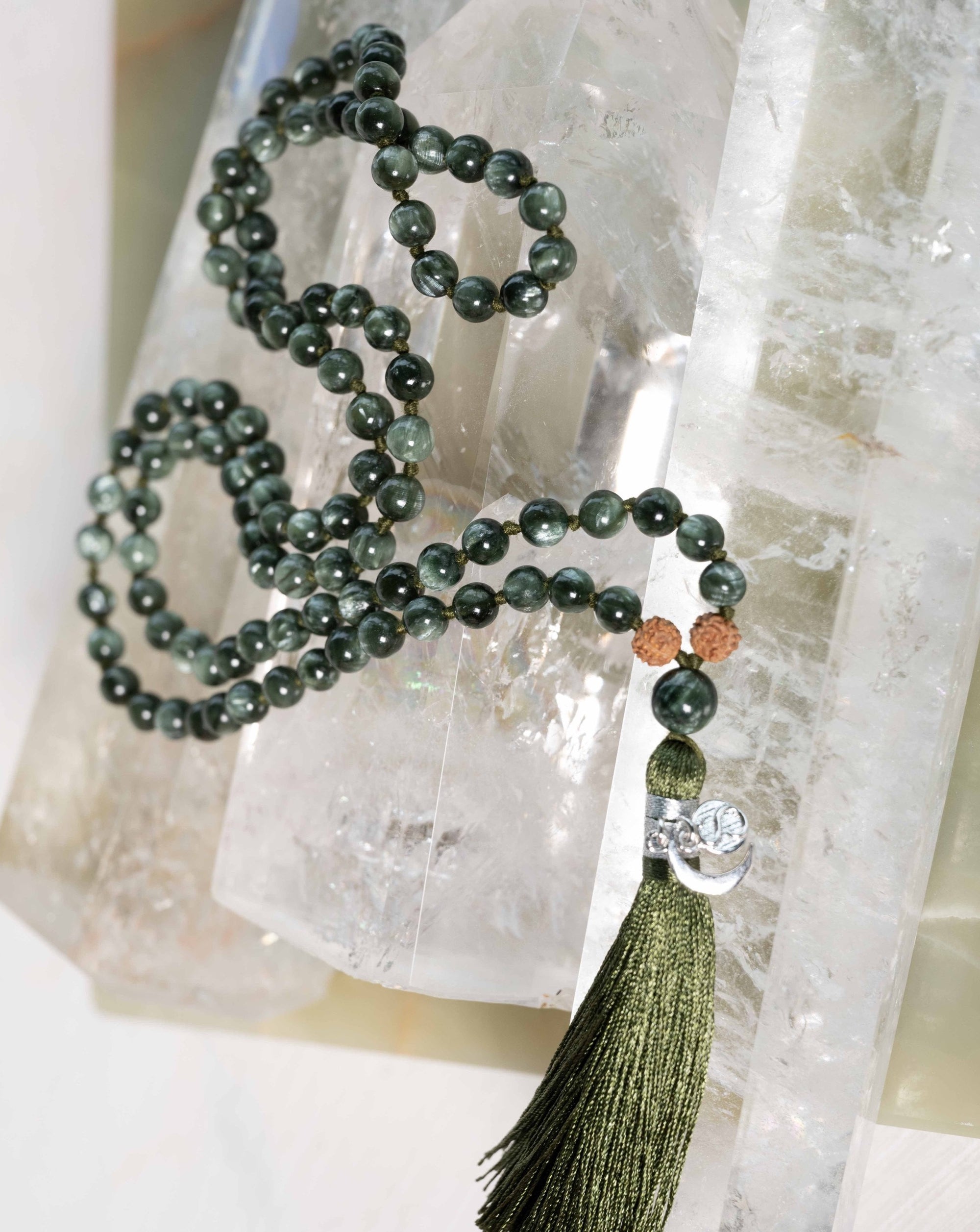 Seraphanite Mala 108 Seraphanite crystal beads by Shivoham 