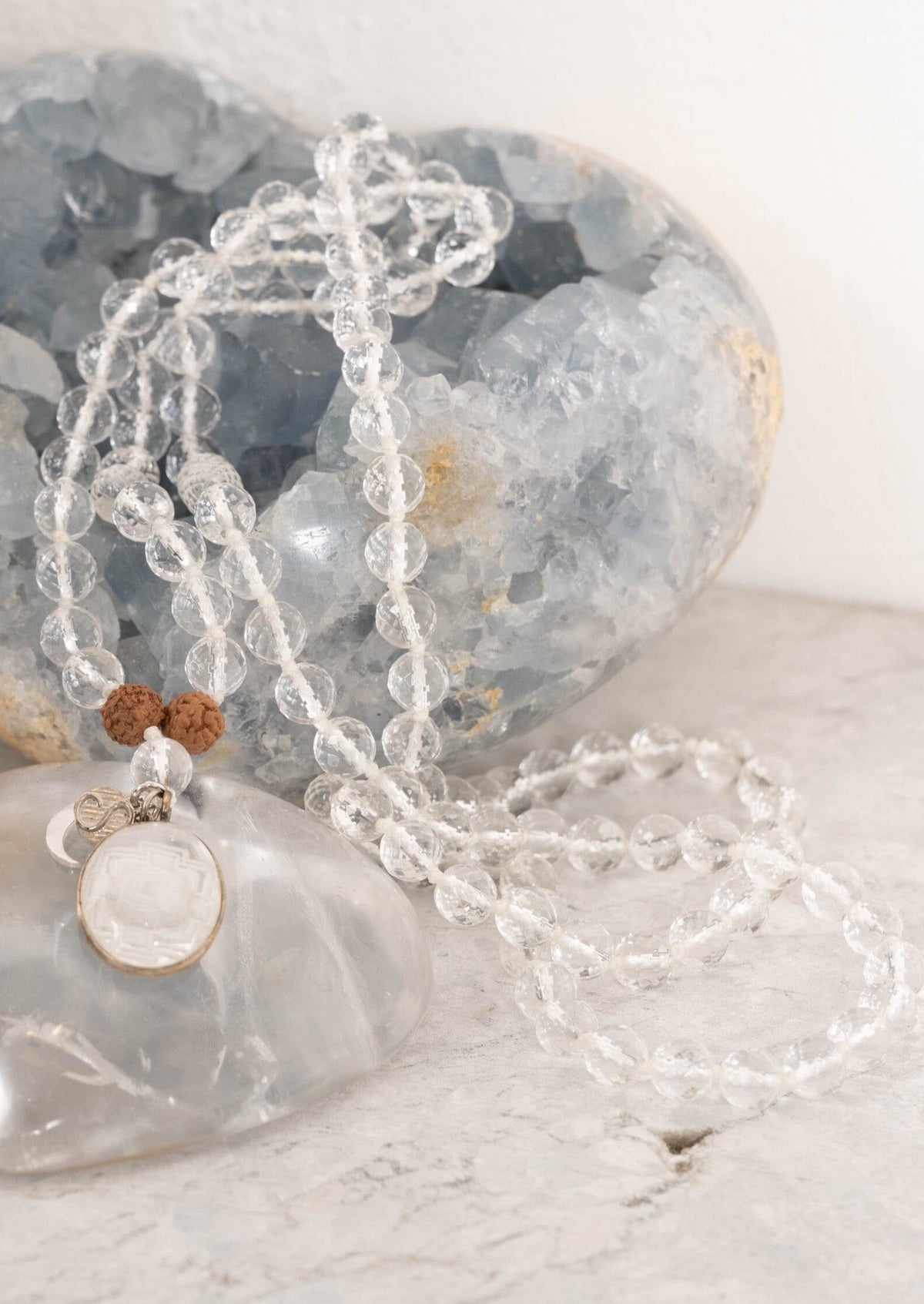 Divine Manifestation Mala SHRI | Hand-carved Himalayan Quartz Sri Yantra Sphatik Mala