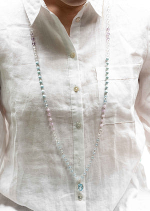 SHANTI DEVA Presence of Peace Mala | with Topaz, Herkimer, Larimar. Profound Blessings