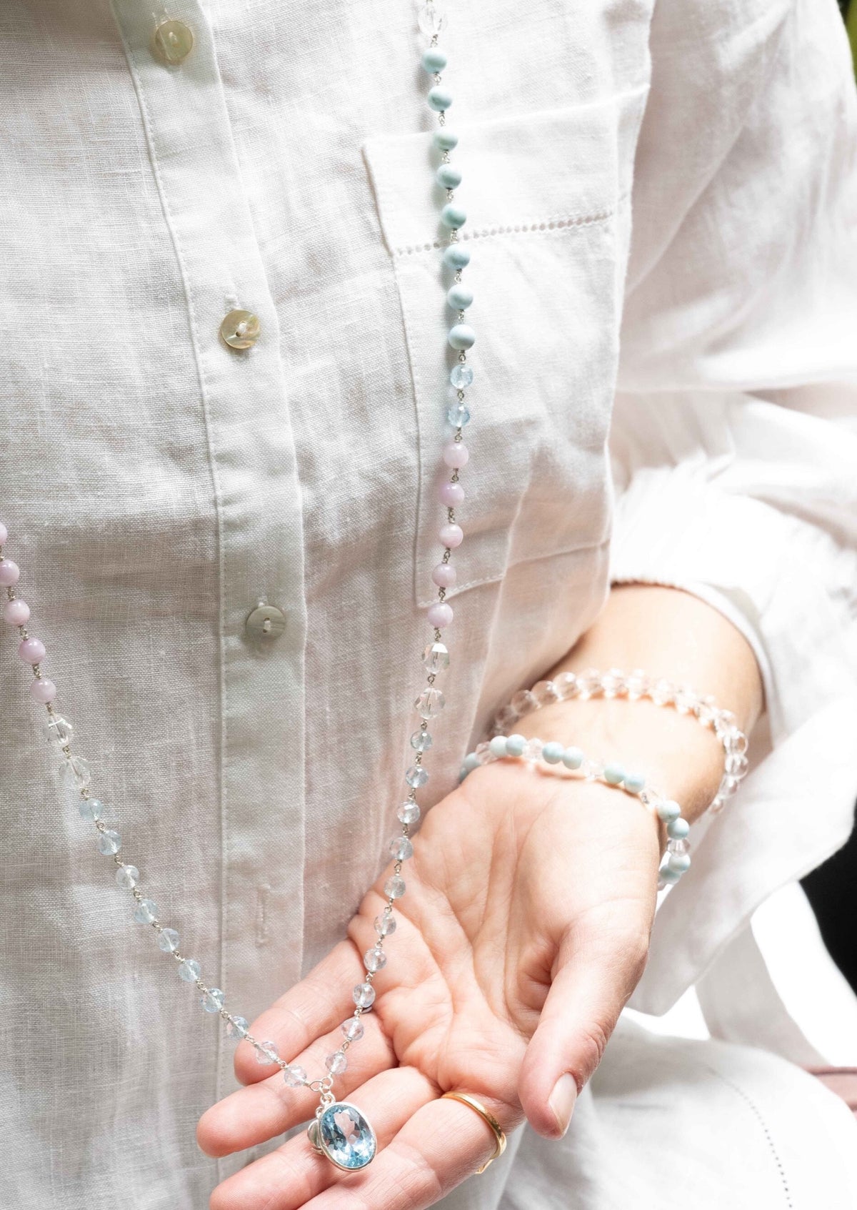SHANTI DEVA Presence of Peace Mala | with Topaz, Herkimer, Larimar. Profound Blessings