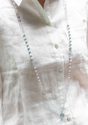 SHANTI DEVA Presence of Peace Mala | with Topaz, Herkimer, Larimar. Profound Blessings
