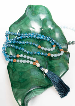 GANGA Flow into Rebirth Mala | Apatite & Aquamarine