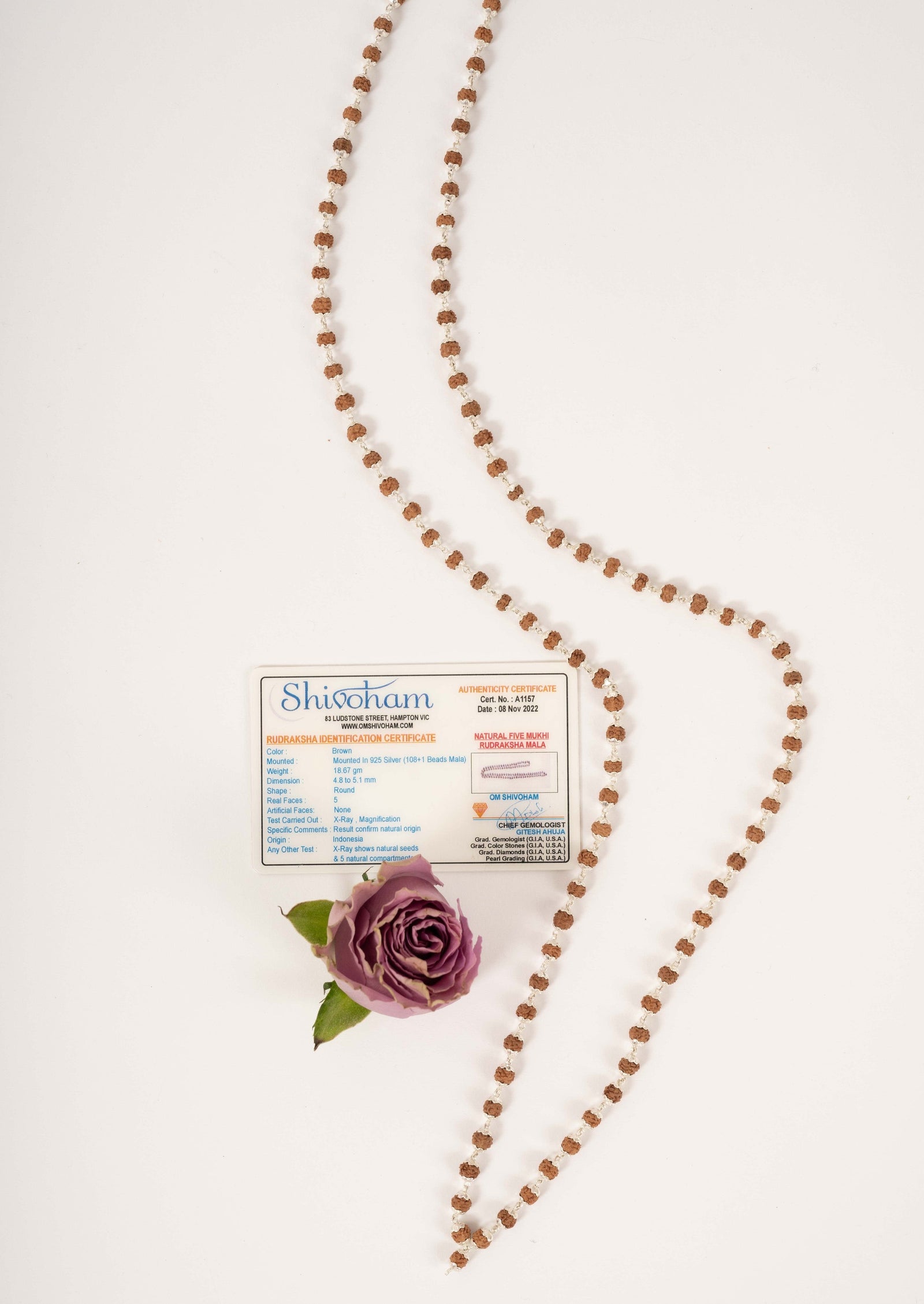 Silver cap Rudraksha Mala 108 beads 6mm | Shivoham Australia