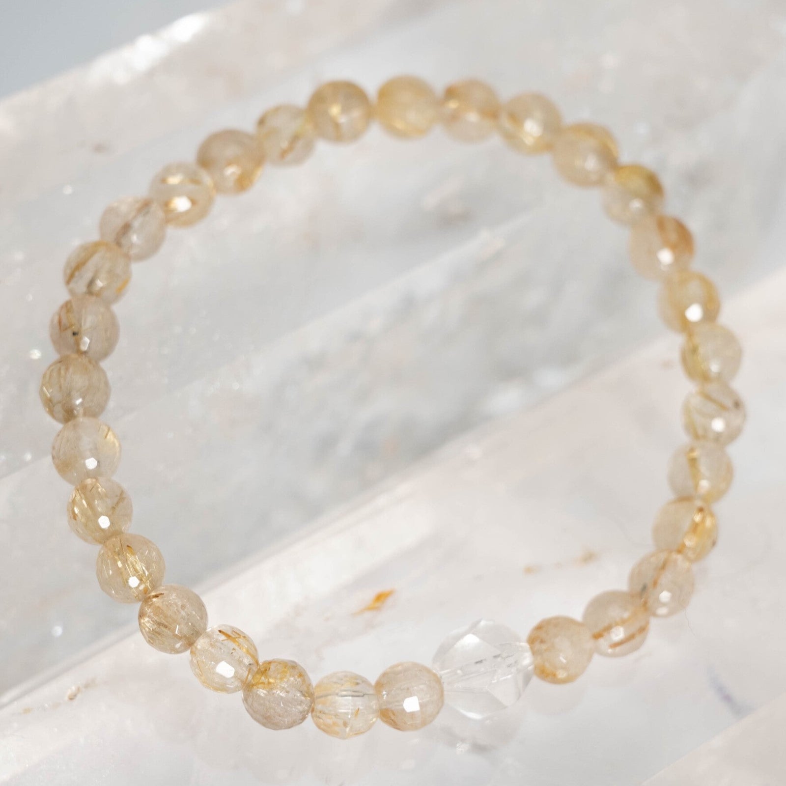 SAHASRAHA Crown Chakra Bracelet | Rutile Quartz or Gold in Quartz, Herkimer
