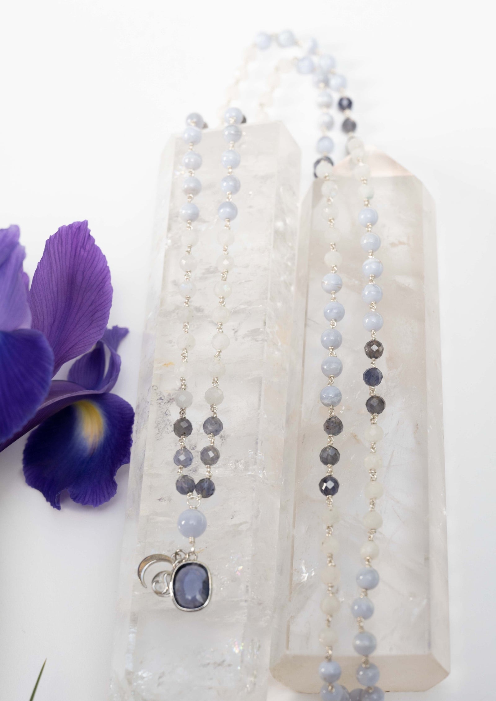 SABIJA SAMADHI Eternal in Light Mala | Iolite & Blue Lace with Sterling Silver.